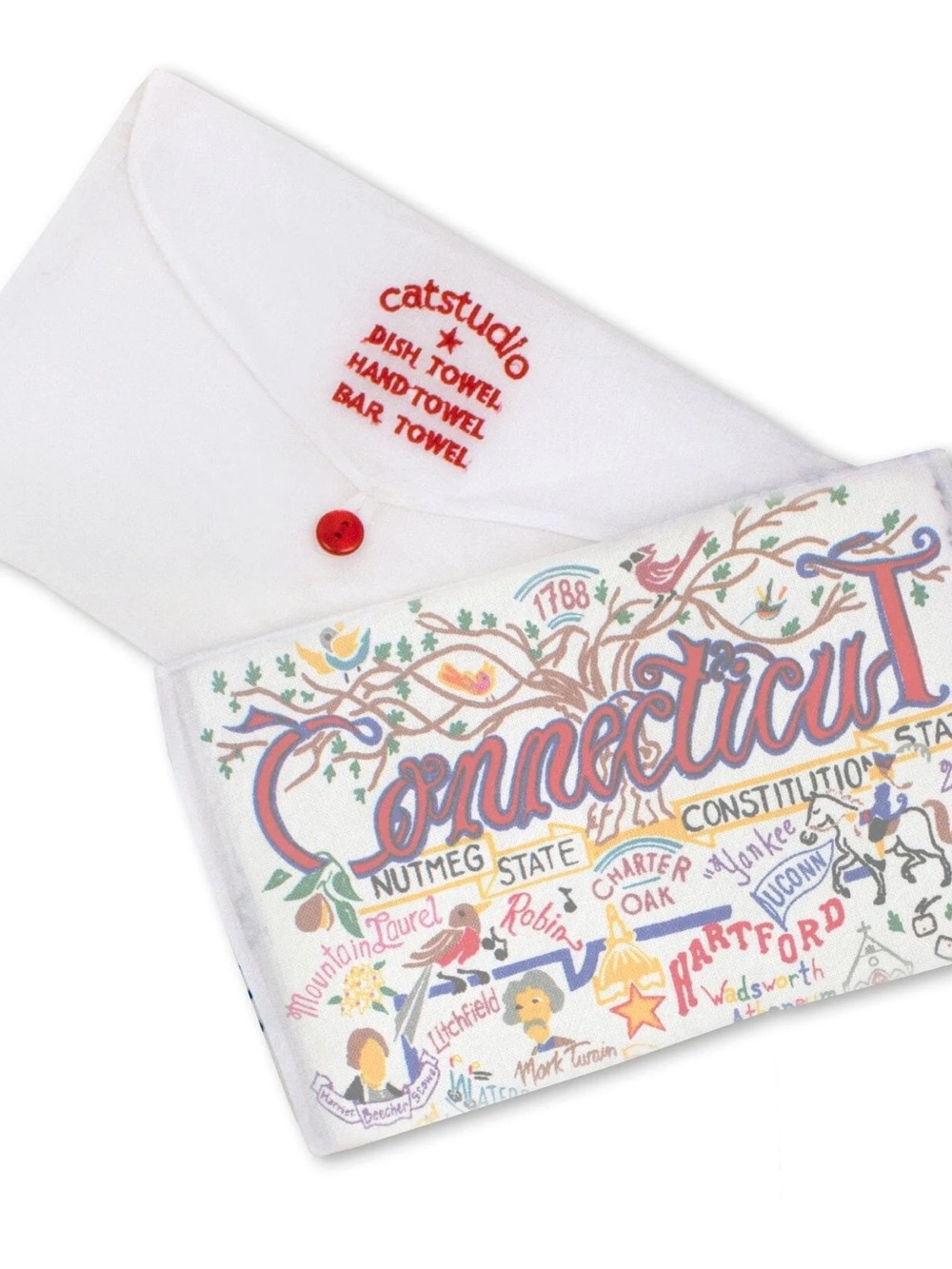 Catstudio Connecticut Illustrated Towel - White with Multicolor Print